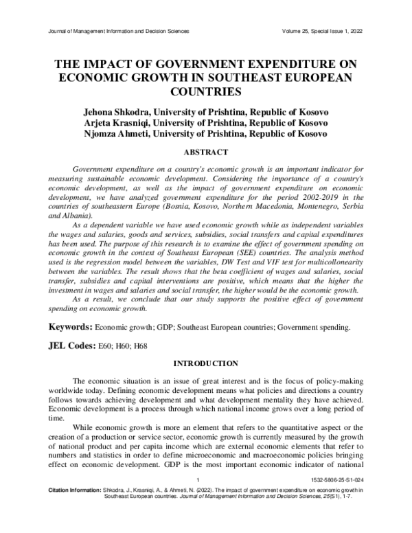(PDF) THE IMPACT OF GOVERNMENT EXPENDITURE ON ECONOMIC GROWTH IN ...
