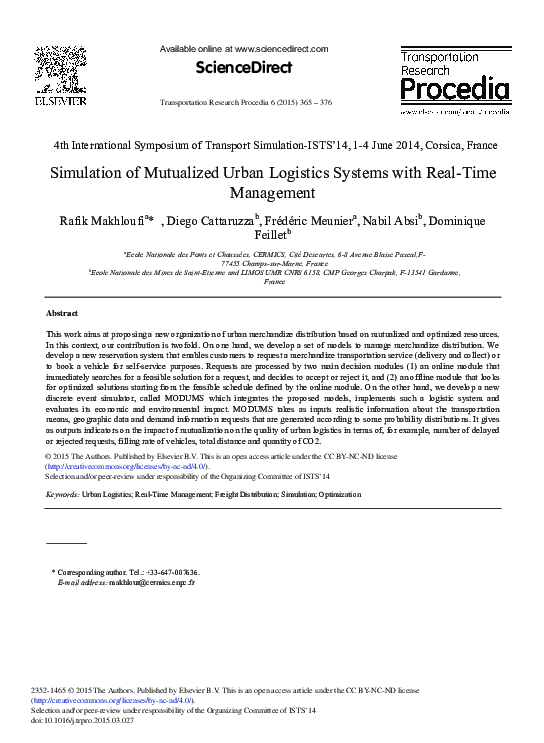 (PDF) Simulation of Mutualized Urban Logistics Systems with Real-time ...