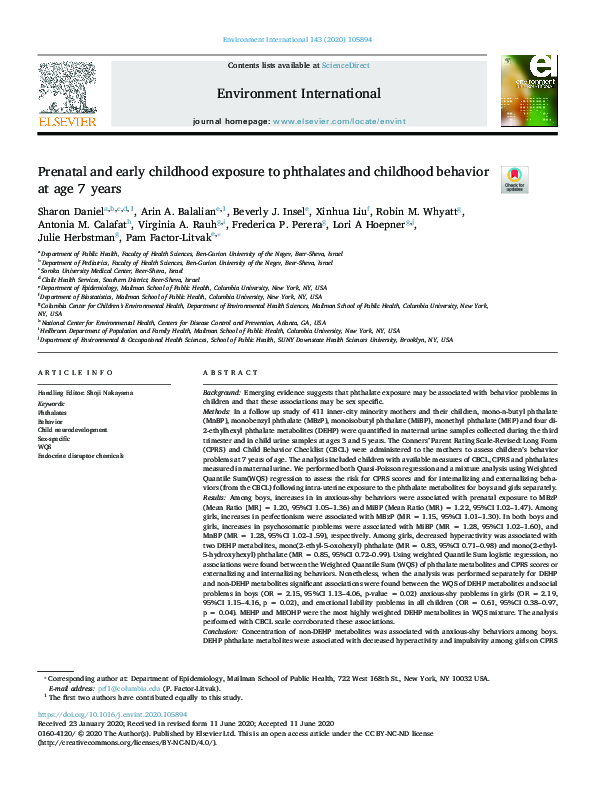 (PDF) Prenatal and early childhood exposure to phthalates and childhood ...