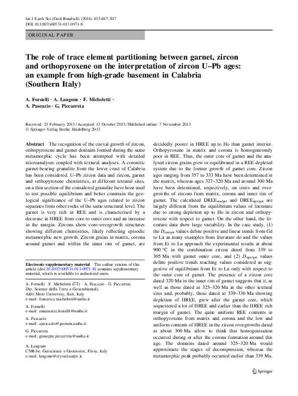 (PDF) The role of trace element partitioning between garnet, zircon and ...