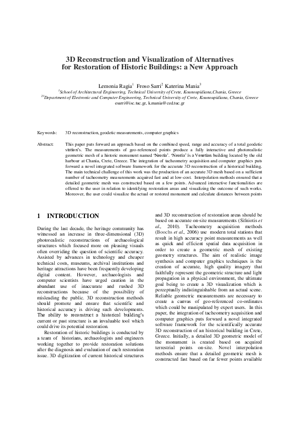 (PDF) 3D Reconstruction and Visualization of Alternatives for ...