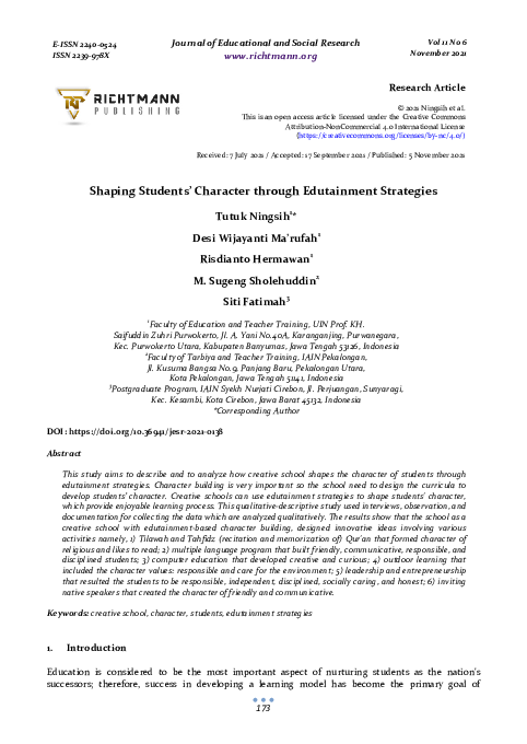 (PDF) Shaping Students’ Character through Edutainment Strategies