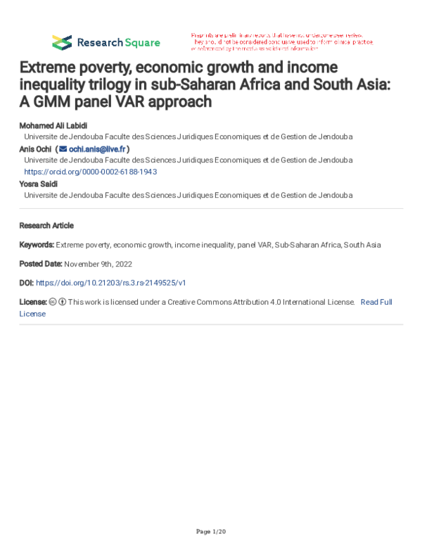 (PDF) Extreme poverty, economic growth and income inequality trilogy in ...