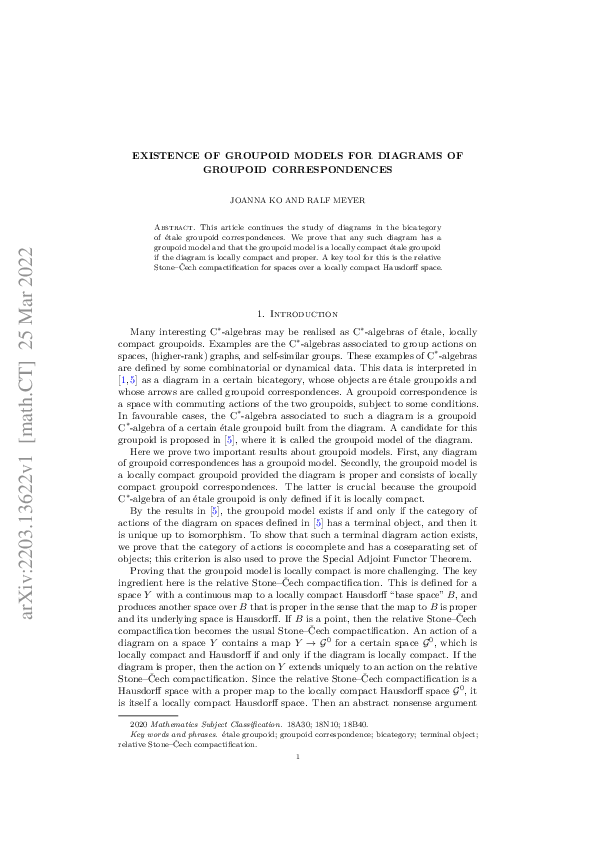 (PDF) Existence of groupoid models for diagrams of groupoid correspondences
