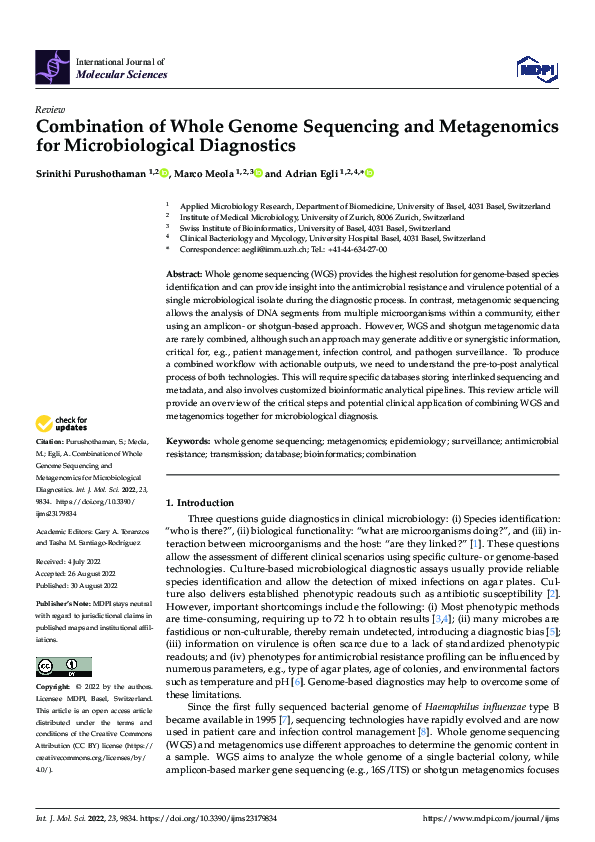 (PDF) Combination of Whole Genome Sequencing and Metagenomics for ...
