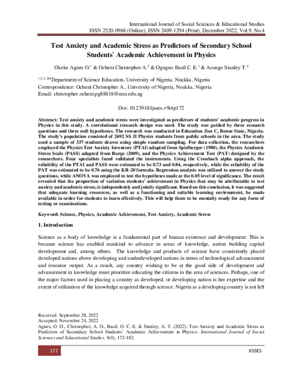 (PDF) Test Anxiety and Academic Stress as Predictors of Secondary ...
