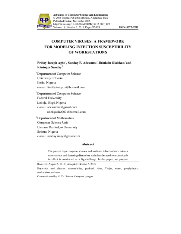 (PDF) Computer Viruses: A Framework for Modeling Infection ...