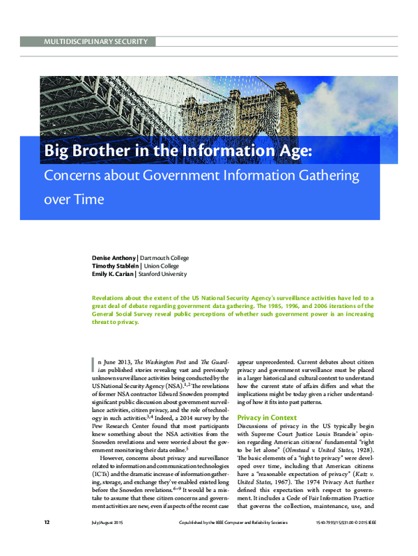 Big Brother in the Information Age: Concerns about Government Information Gathering over Time