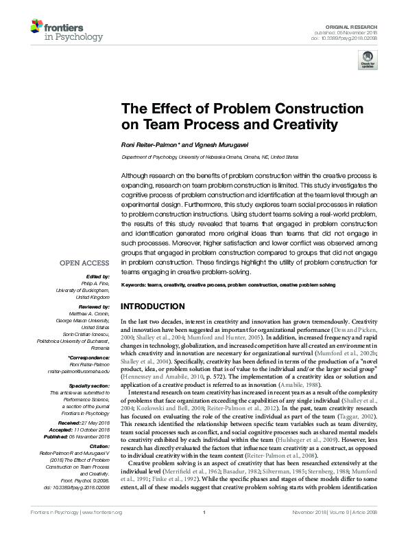 (PDF) The Effect of Problem Construction on Team Process and Creativity