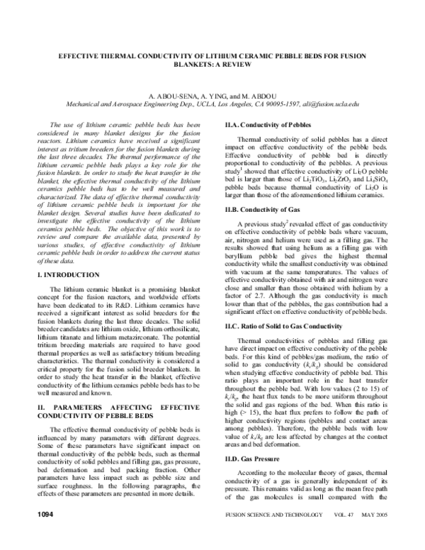 (PDF) Effective Thermal Conductivity of Lithium Ceramic Pebble Beds for ...
