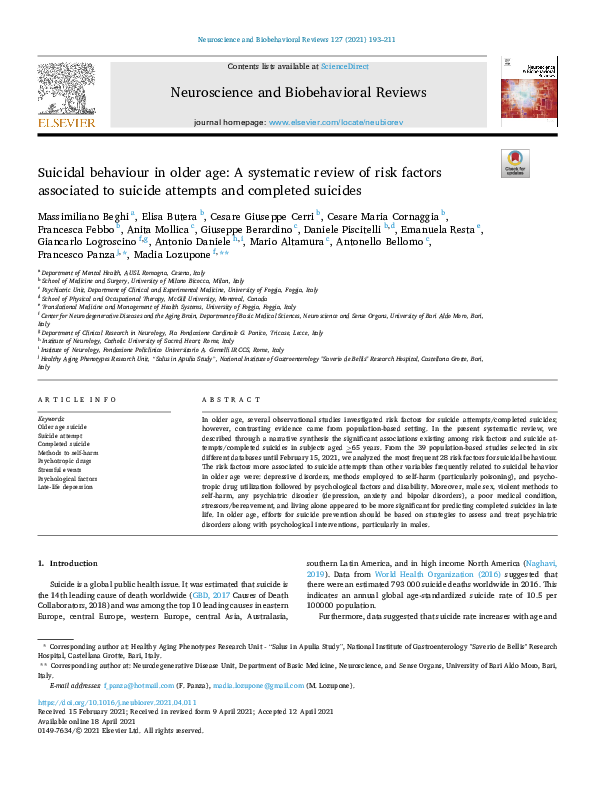 (PDF) Suicidal behaviour in older age: A systematic review of risk ...