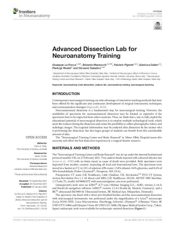 (PDF) Advanced Dissection Lab for Neuroanatomy Training
