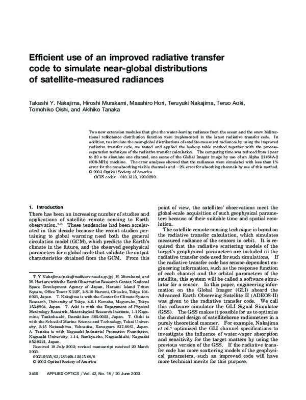 (PDF) Efficient Use of an Improved Radiative Transfer Code to Simulate ...