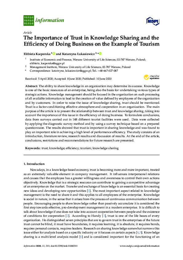 (PDF) The Importance of Trust in Knowledge Sharing and the Efficiency ...
