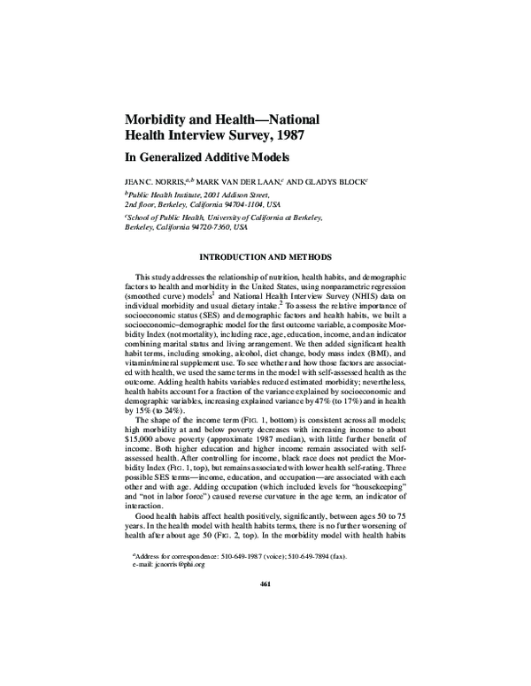 (PDF) Morbidity and Health-National Health Interview Survey, 1987: In ...