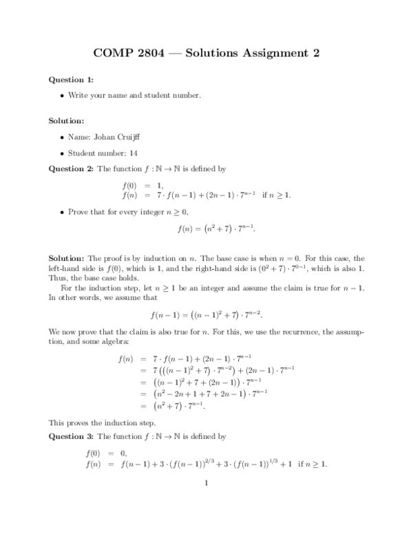 (PDF) COMP 3804 — Solutions Assignment 2