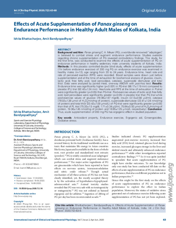 (PDF) Effects of Acute Supplementation of Panax ginseng on Endurance ...