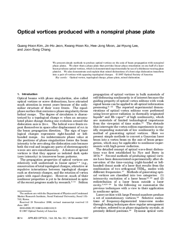 (PDF) Optical vortices produced with a nonspiral phase plate