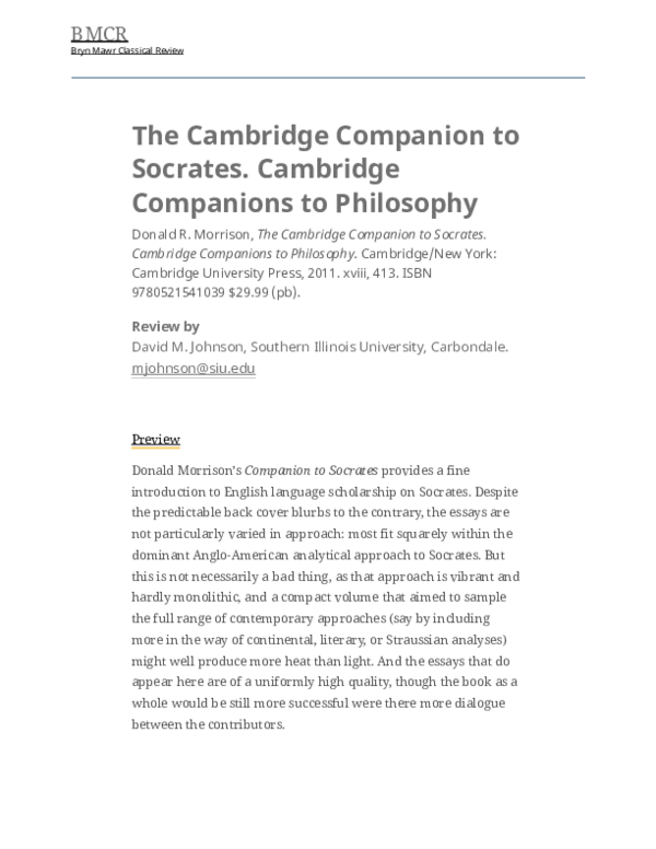 (PDF) The Cambridge Companion to Socrates. Cambridge Companions to Philosophy