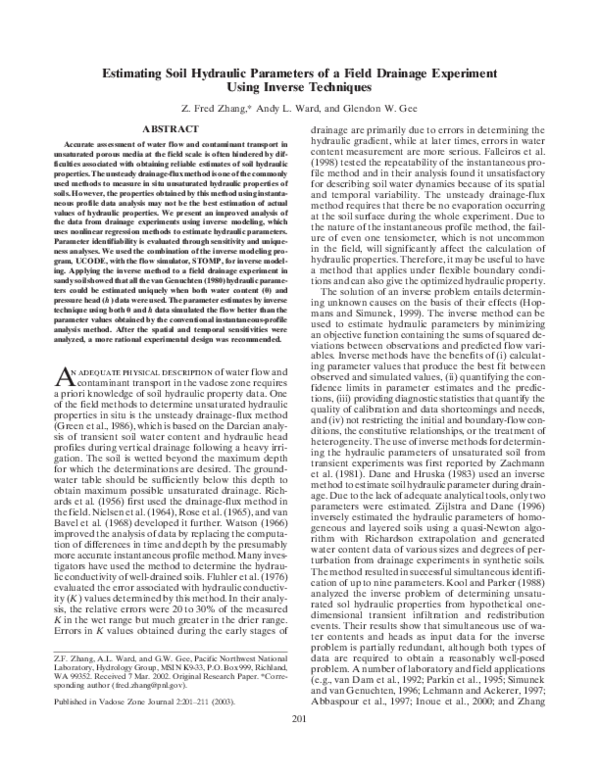 (PDF) Estimating Soil Hydraulic Parameters of a Field Drainage ...