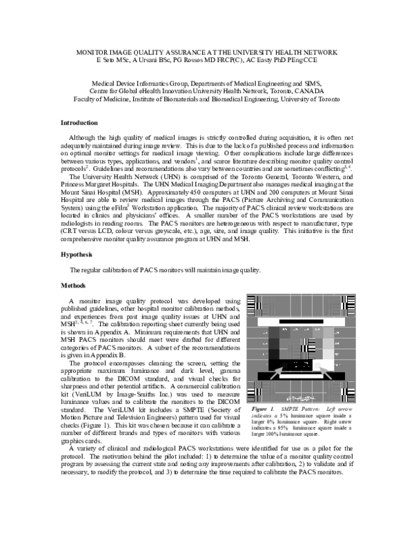 (PDF) Monitor Image Quality Assurance at the University Health Network