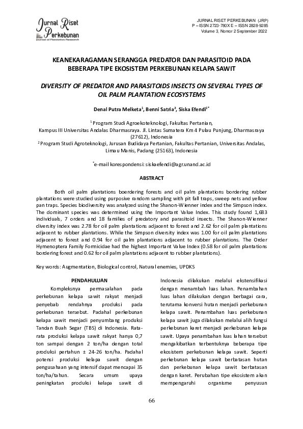 (PDF) Diversity of Predator and Parasitoids Insects on Several Types of ...