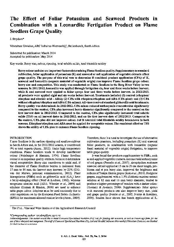 (PDF) The Effect of Foliar Potassium and Seaweed Products in ...