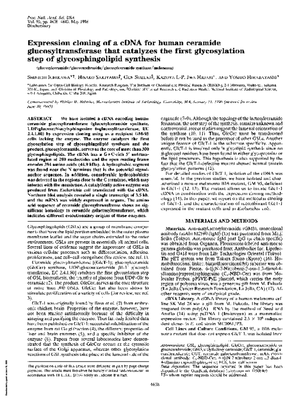 (PDF) Expression cloning of a cDNA for human ceramide ...