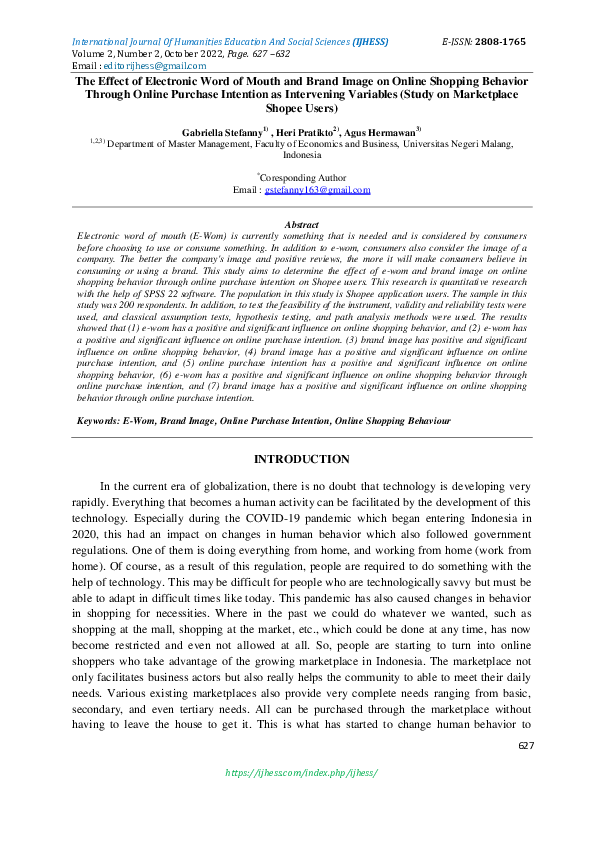 (PDF) The Effect of Electronic Word of Mouth and Brand Image on Online ...