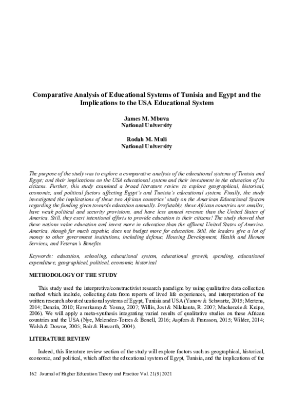 (PDF) Comparative Analysis of Educational Systems of Tunisia and Egypt ...