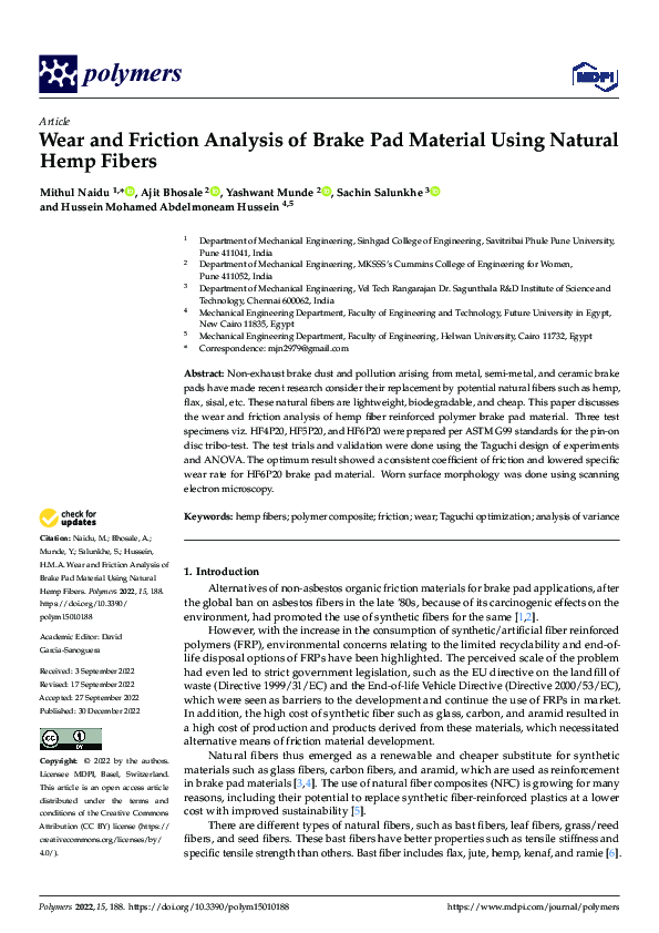 (PDF) Wear and Friction Analysis of Brake Pad Material Using Natural ...