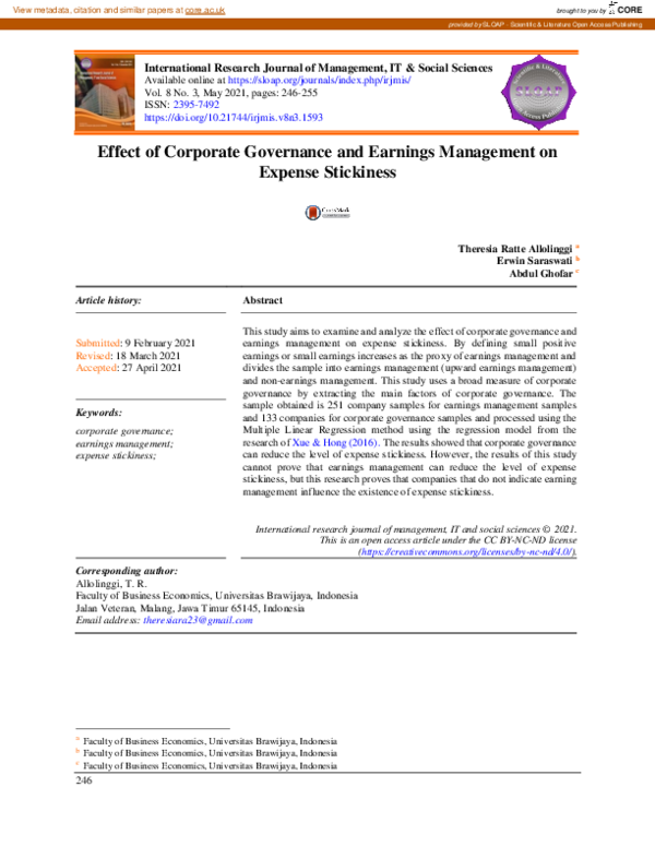 (PDF) Effect of corporate governance and earnings management on expense ...