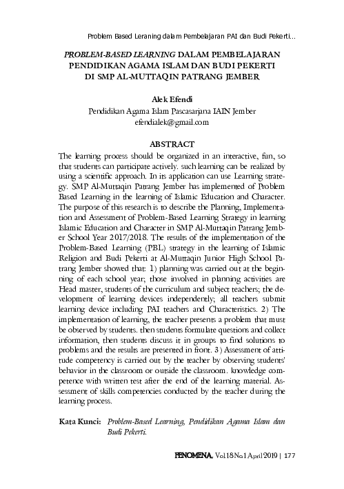 (PDF) Problem-Based Learning Dalam Pembelajaran Pendidikan Agama Islam ...
