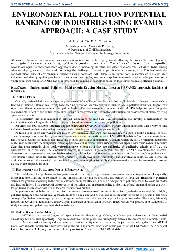 (PDF) Environmental Pollution Potential Ranking of Industries Using ...