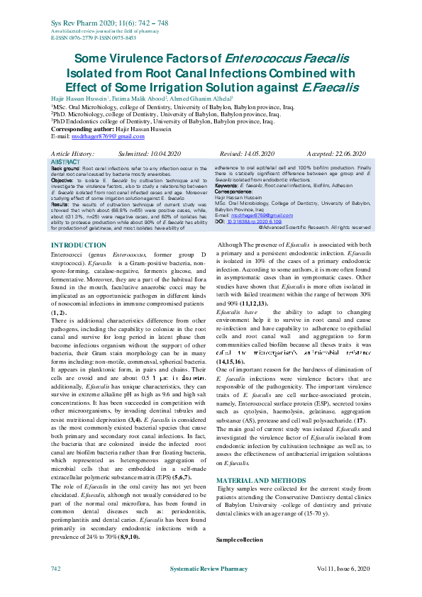 (PDF) Some Virulence Factors of Enterococcus Faecalis Isolated from ...