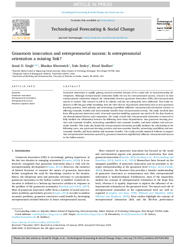 (PDF) Grassroots innovation and entrepreneurial success: Is ...
