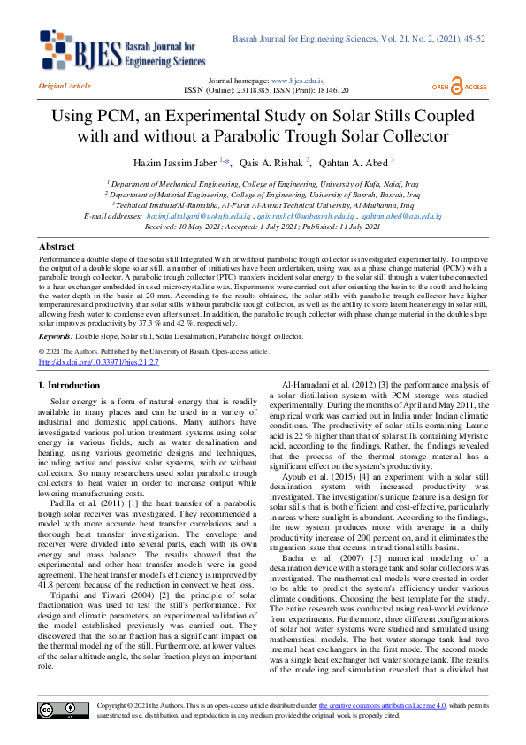 (PDF) Using PCM, an Experimental Study on Solar Stills Coupled with and ...