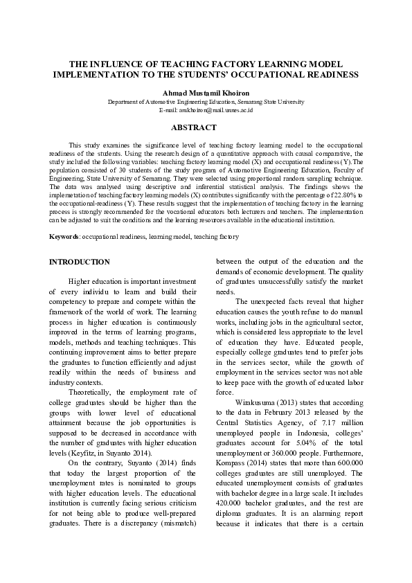 (PDF) The Influence of Teaching Factory Learning Model Implementation ...