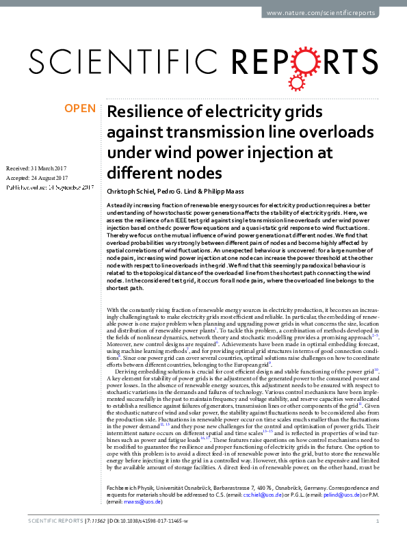 (PDF) Resilience of electricity grids against transmission line ...