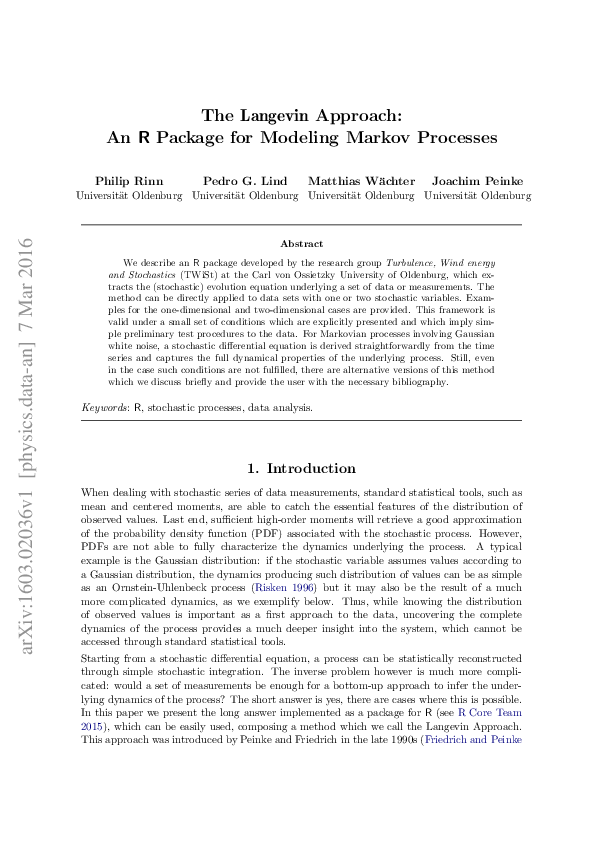 (PDF) The Langevin Approach: An R Package for Modeling Markov Processes
