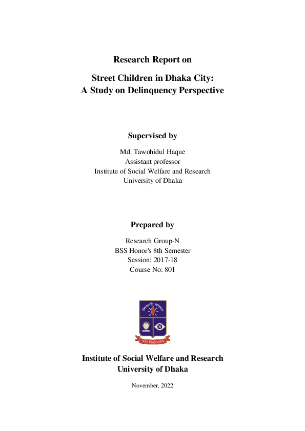 (PDF) Street Children in Dhaka City: A Study on Delinquency Perspective