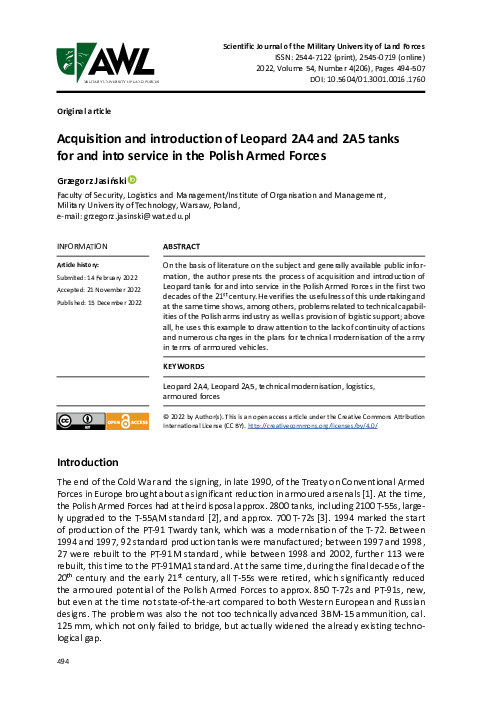 (PDF) Acquisition and introduction of Leopard 2A4 and 2A5 tanks for and ...
