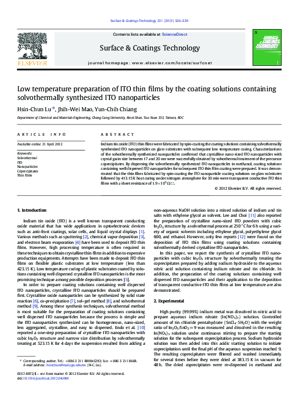 (PDF) Low temperature preparation of ITO thin films by the coating ...