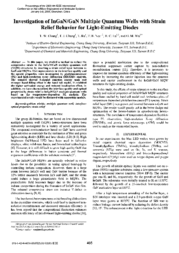 (PDF) Investigation of InGaN/GaN multiple quantum wells with strain ...