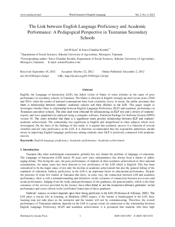 (PDF) The Link between English Language Proficiency and Academic ...