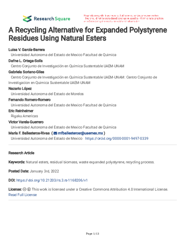 (PDF) A Recycling Alternative for Expanded Polystyrene Residues Using ...