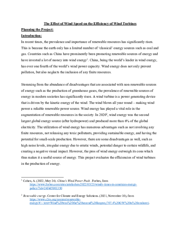 (PDF) The Effect of Wind Speed on the Efficiency of Wind Turbines