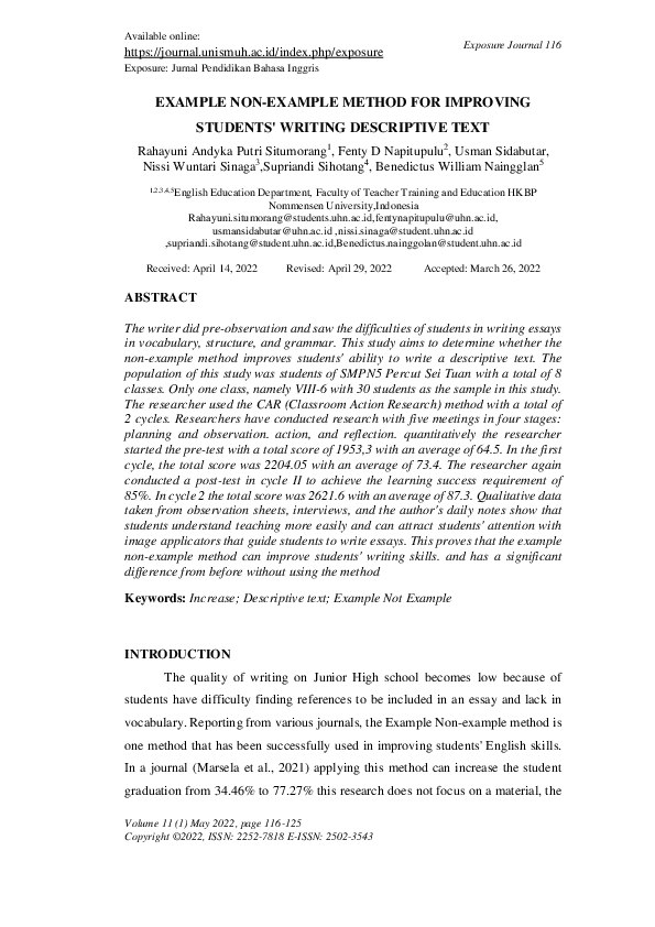 (PDF) Example Non-Example Method for Improving Students' Writing ...