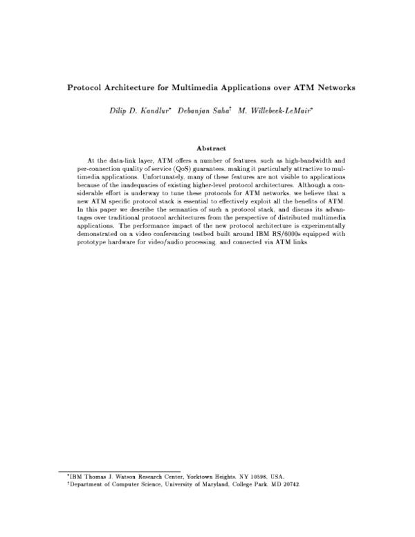 (PDF) Protocol architecture for multimedia applications over ATM networks