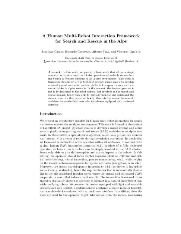 (PDF) A Human Multi-Robot Interaction Framework for Search and Rescue ...